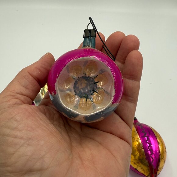 3 VTG Indent Painted Glass Christmas Ornaments Poland Teardrop 2 med 1 small. - Picture 12 of 15